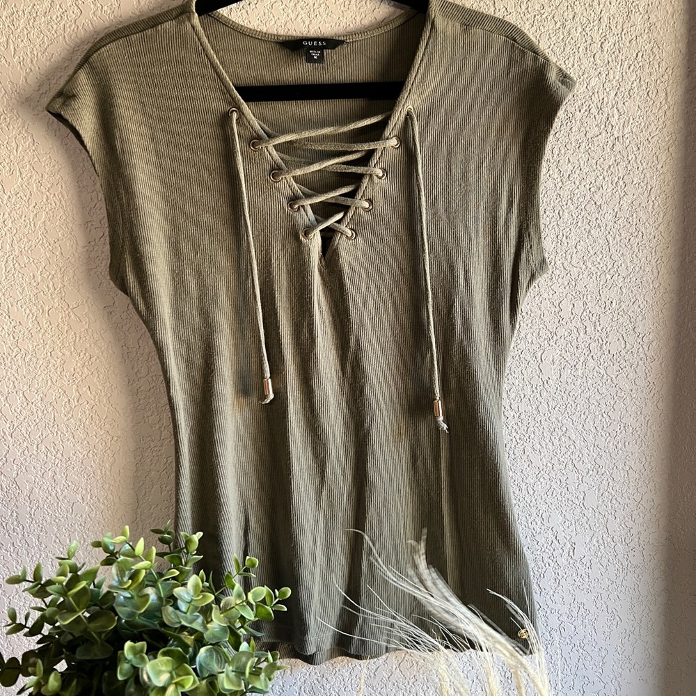 Green ribbed Guess top